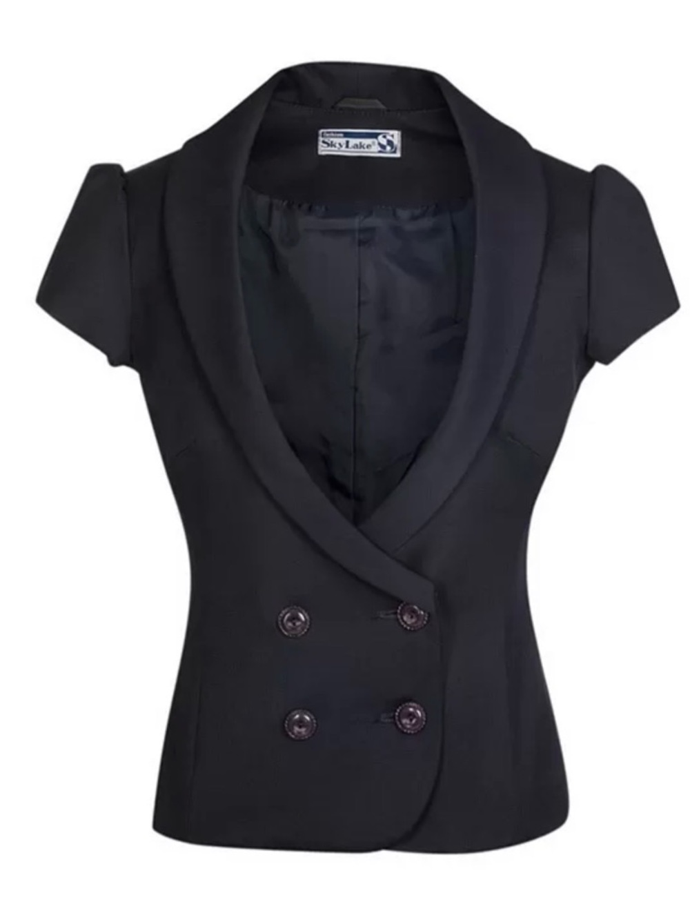 BCBGMaxAzria Black Double-Breasted Short Sleeve Peplum Blazer